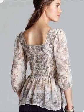 Free People  Smocked Peplum Blouse - Cream Floral